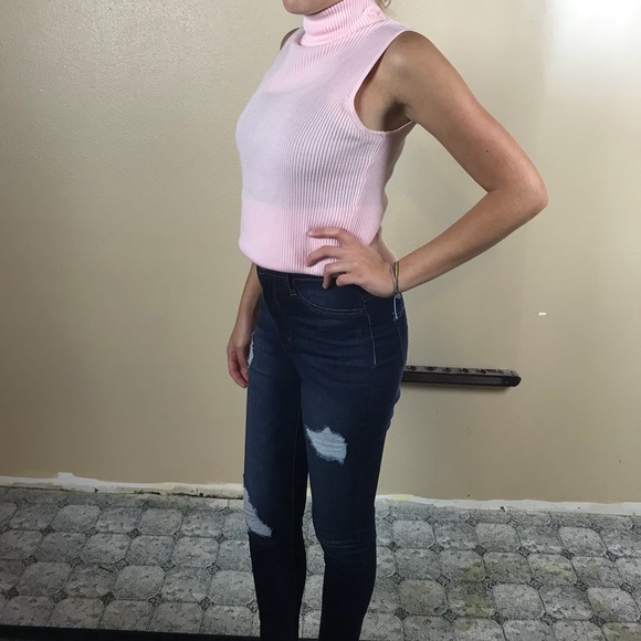 pink turtle neck sweater tank - Picture 2 of 2